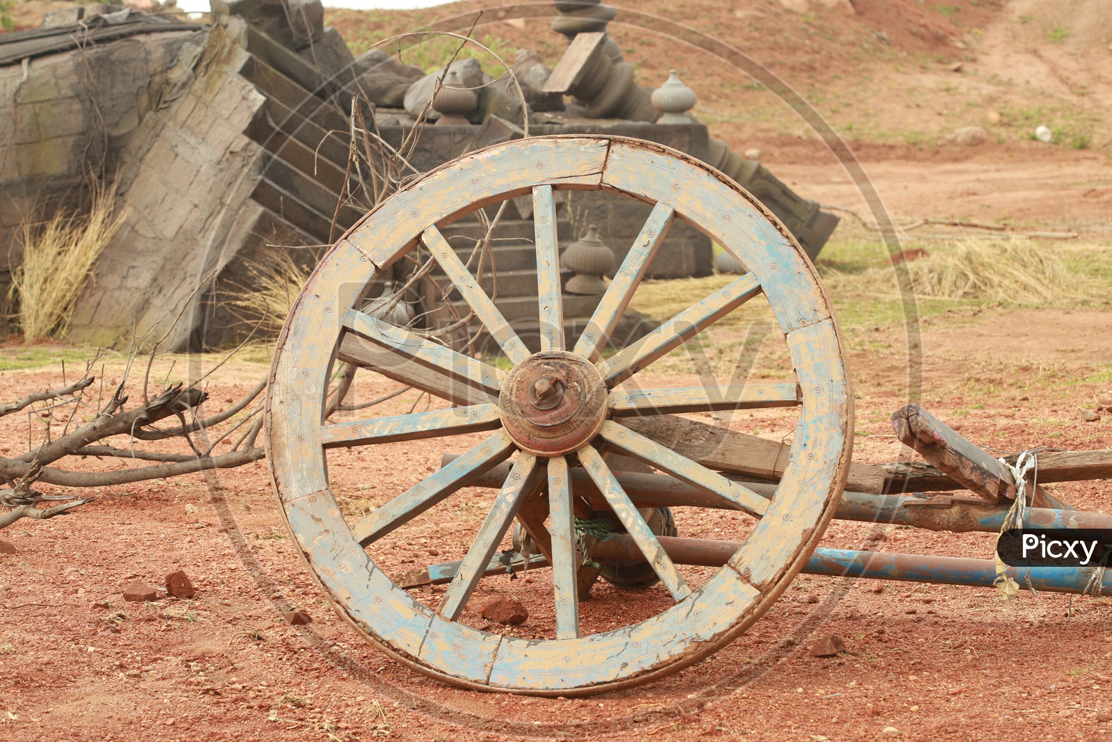 Old Ruins of a Bullock Cart With Wheel