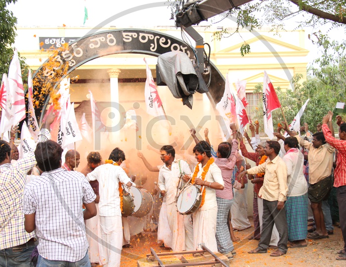 Image of Celebrations With Drums And Colour Splash At Collector Office