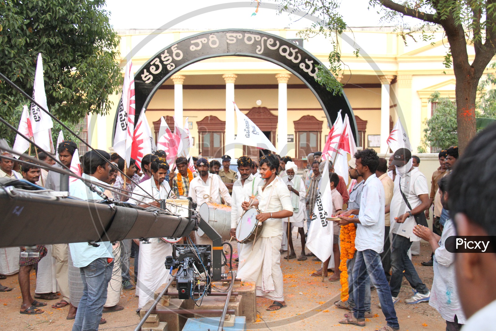 Image of Celebrations With Drums And Colour Splash At Collector Office