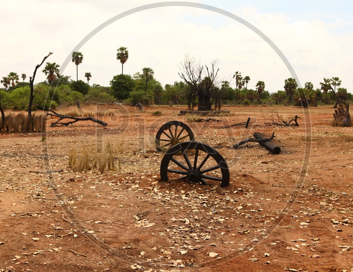 Old Ruins Of a Bullock Cart With Wheel