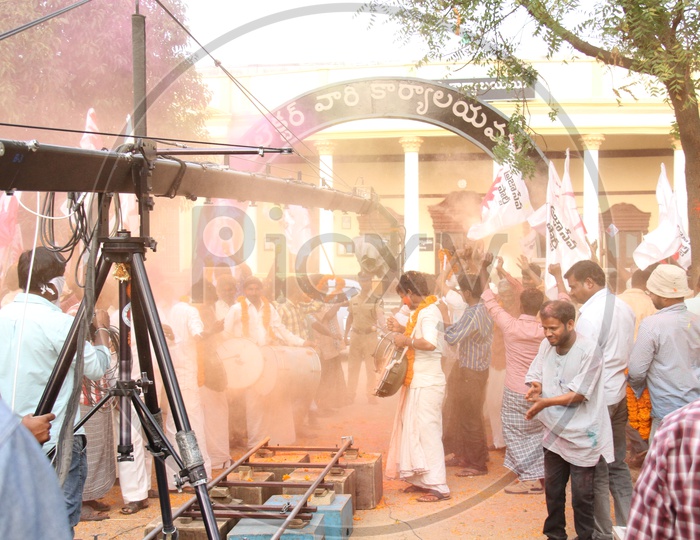 Image of Celebrations With Drums And Colour Splash At Collector Office