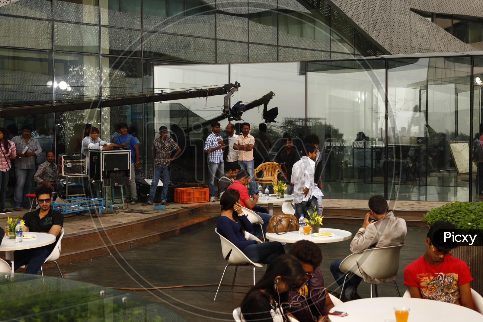 Movie Shooting  in a Open Air Cafe Lounge