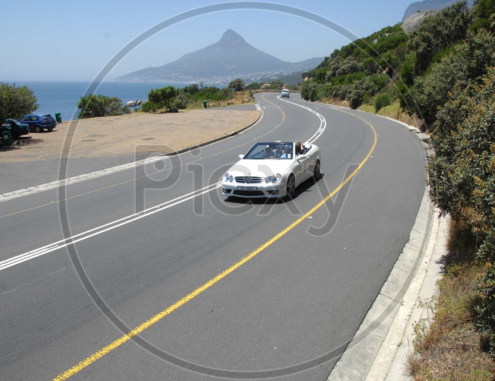 Mercedes Benz Car on a Freeway