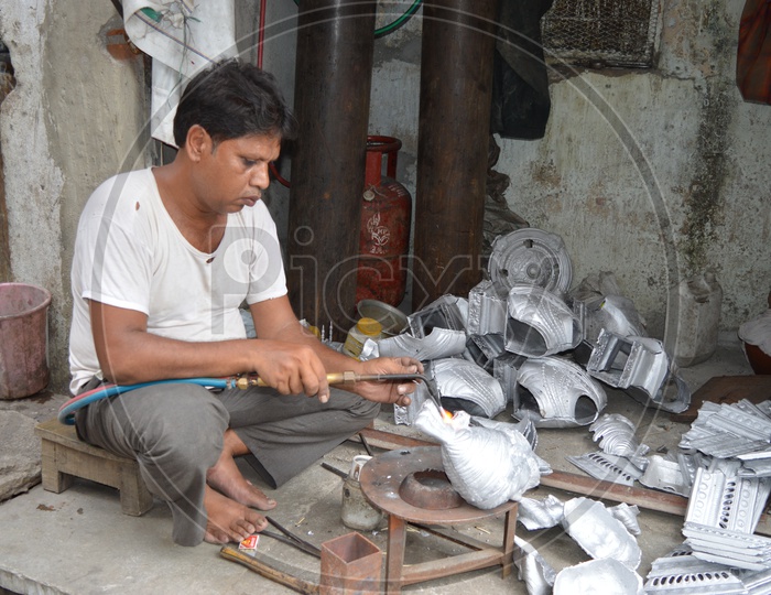 Silver Smith  Preparing Silver Hindu God Idols