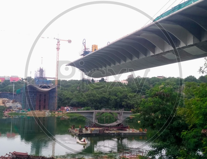 Durgam Cheruvu Cable Bridge Construction