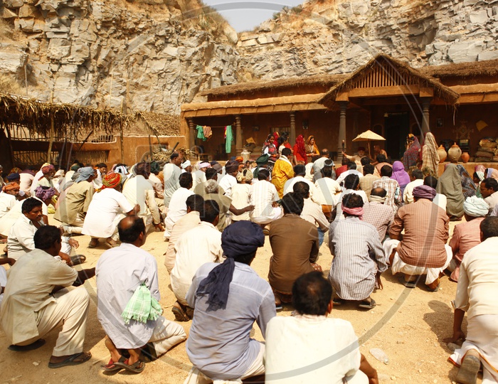 Villagers Gathered At a Place In A Rural Village
