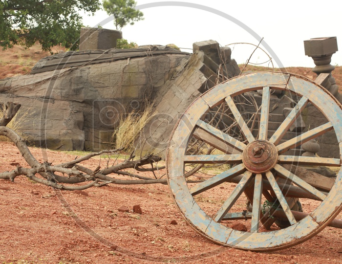 Old Ruins of a Bullock Cart With Wheel