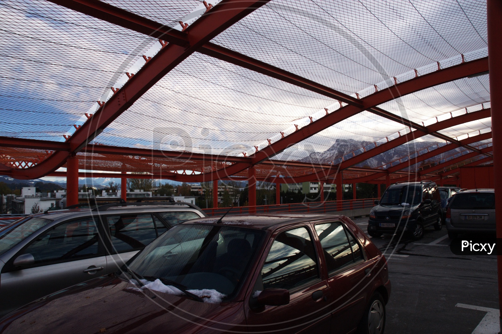 cars Parked under a Shelter