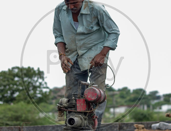 a old person working at a construction site