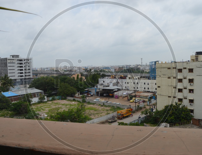 Hyderabad Metro Pillars and City View