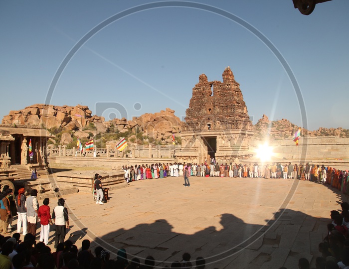 Villagers Crowd Gathering In an Ancient  Hindu Temple