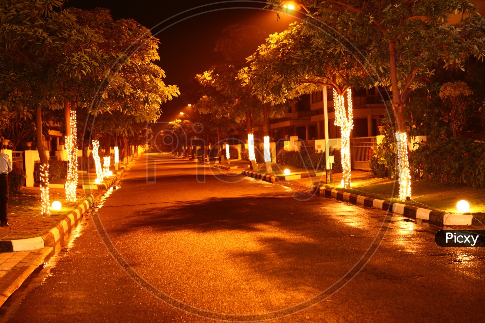 A Street With Led Light Decoration