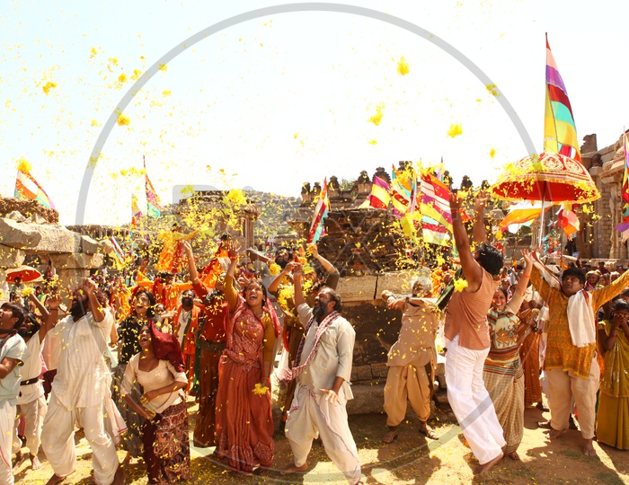 People Celebrating Local Festival in an Ancient Temple