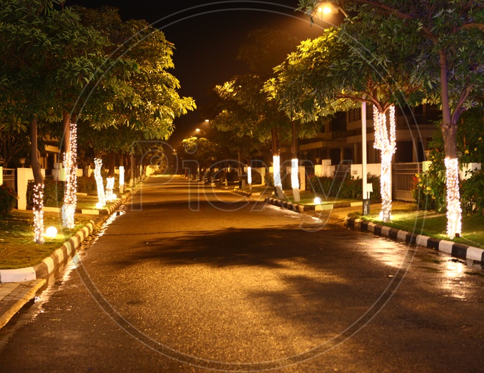 A Street With Led Light Decoration