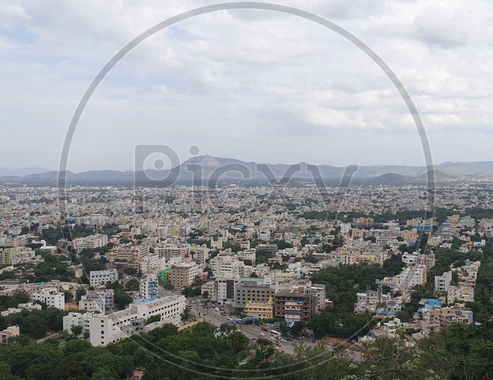 Aerial view of Tirupati town from Thirumala ghat road.
