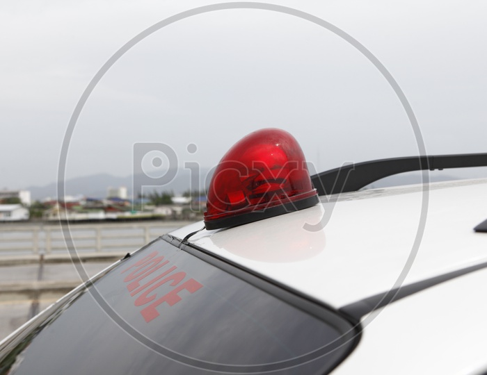 Police Car Vehicle with Red Siren Light