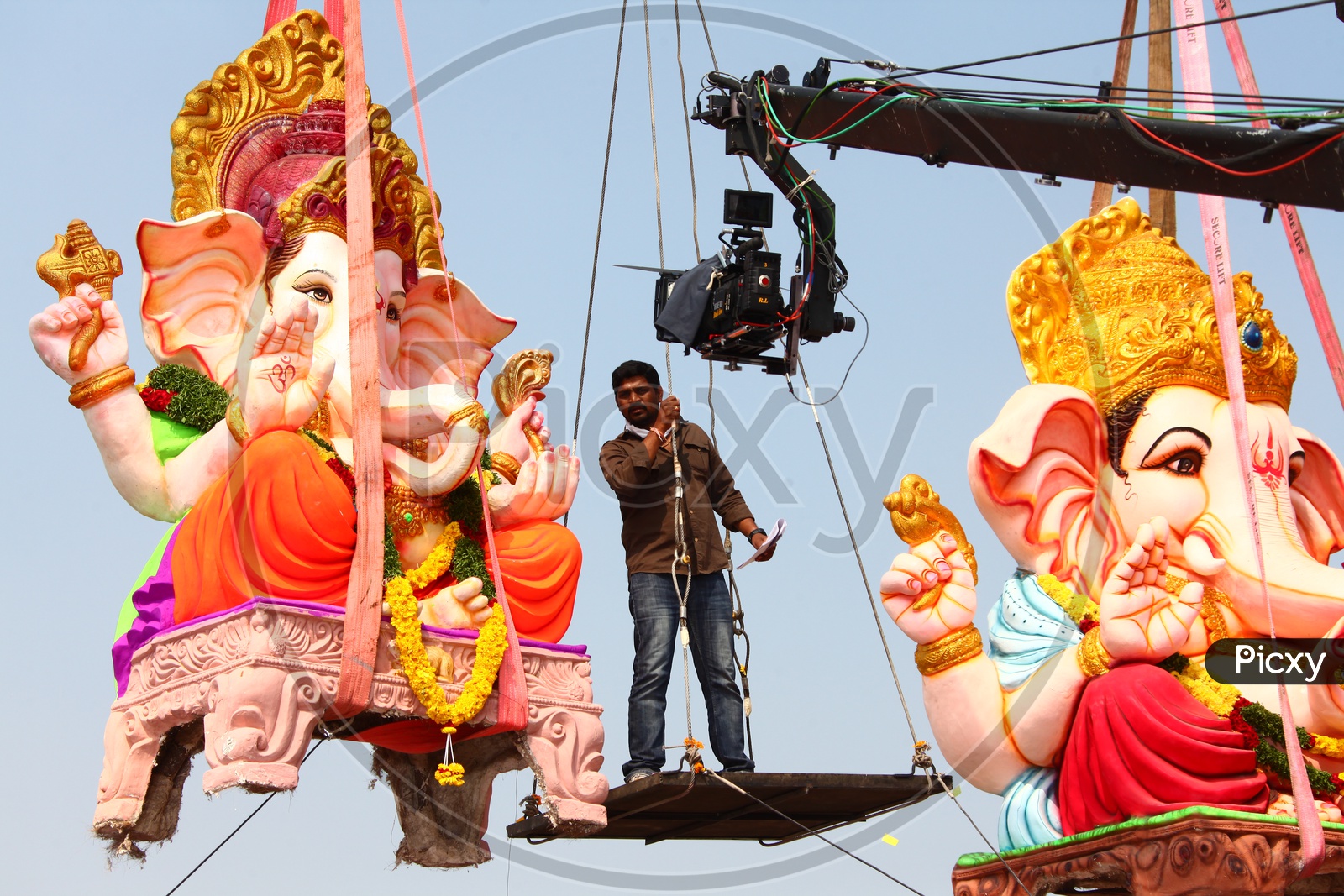 Ganesh Idols Immersion or Nimarjan With Cranes for Ganesh Festival