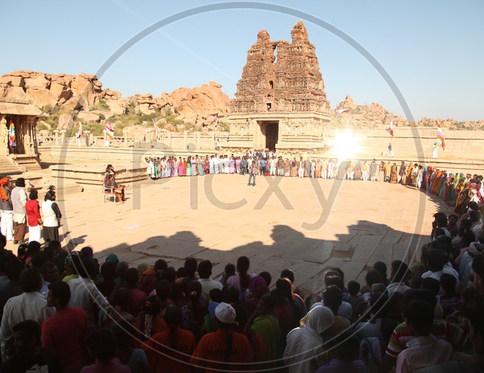 Villagers Crowd Gathering In an Ancient  Hindu Temple