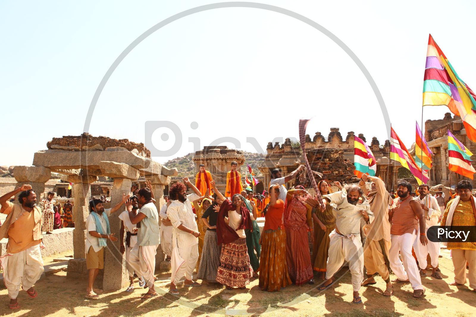 People Celebrating Local Festival in an Ancient Temple