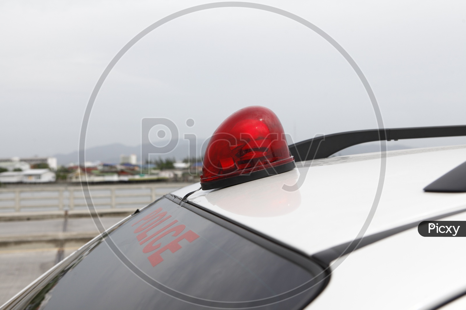 Police Car Vehicle with Red Siren Light