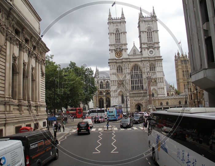 View of Westminster Abbey or Collegiate Church  from a Bus