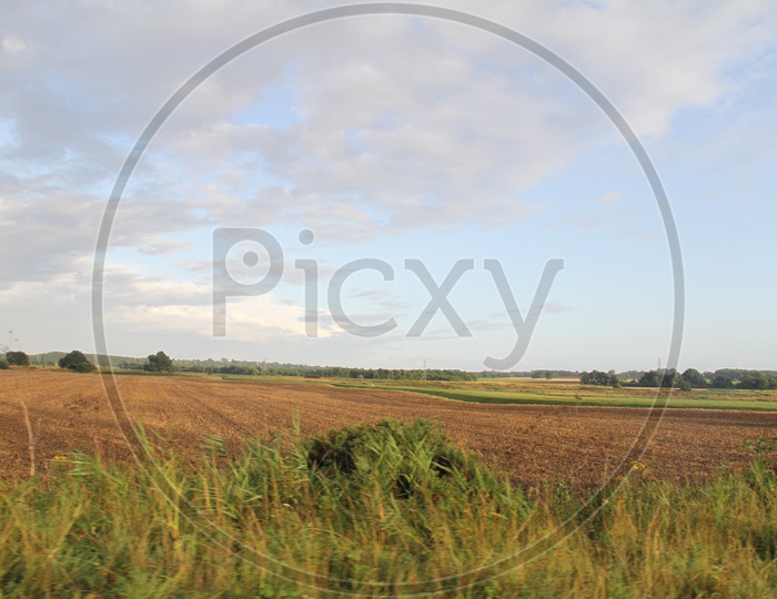 Uncultivated Agriculture Fields with Clouds in Background