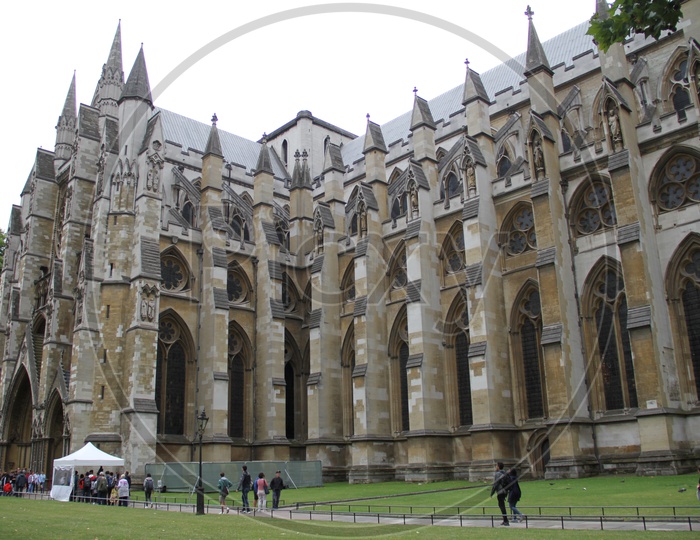 Side View of Westminster Abbey or Collegiate church in London