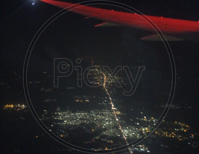 Night View of Delhi City from a Flight