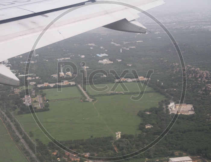 Aerial View Of Noida With  Buildings From Flight Window