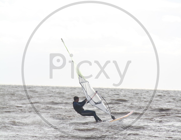 Ocean Kite Surfing and Paragliding on Beach