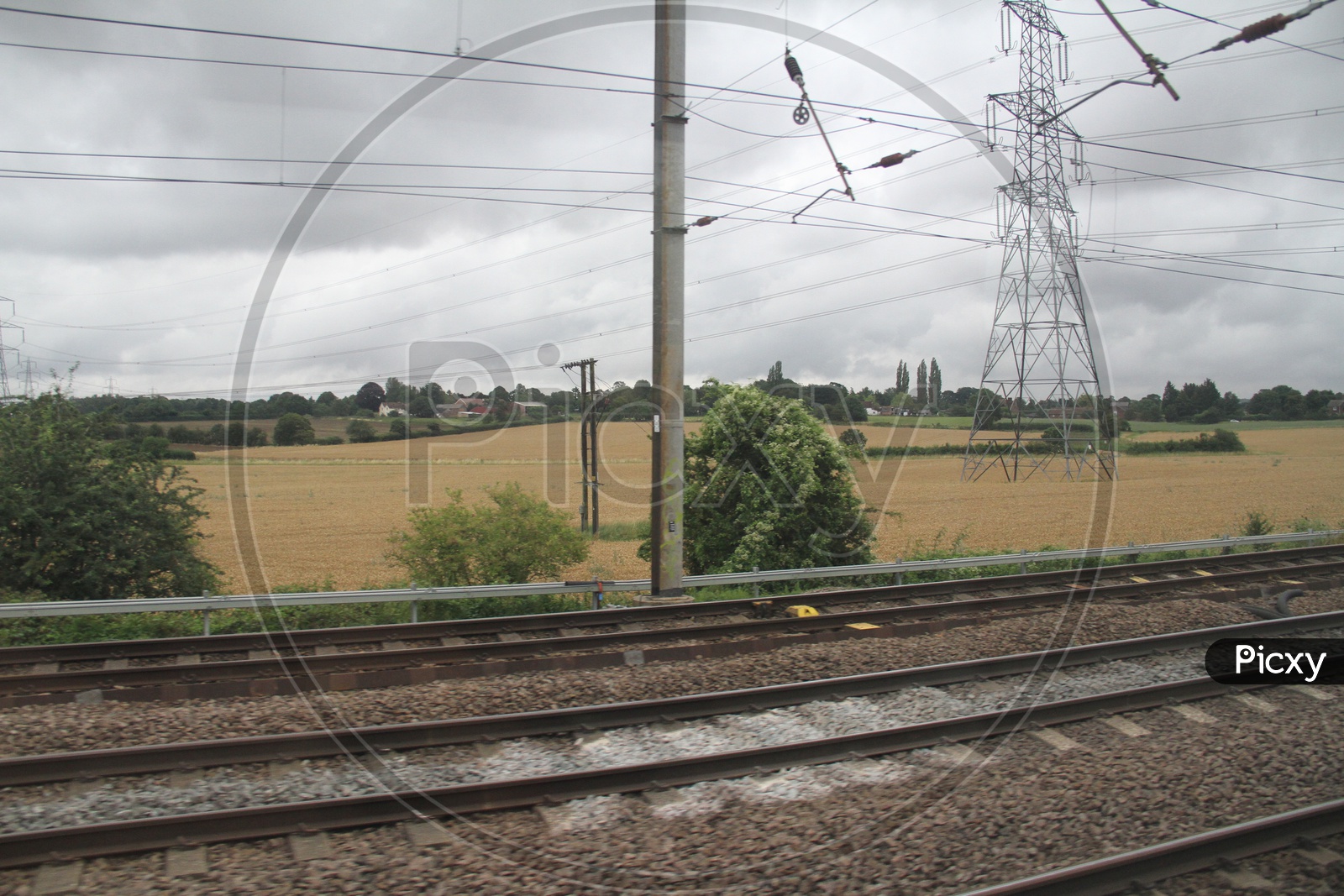 Power Transmission Lines in London near Railway Tracks