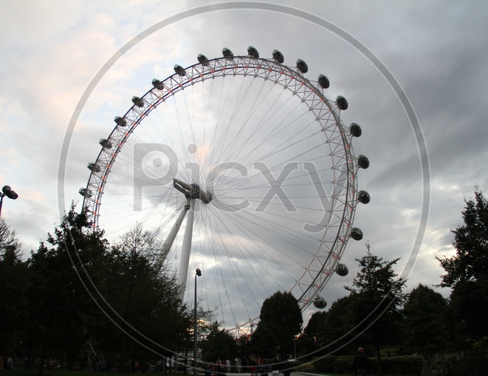 London Eye with Clouds in Sky