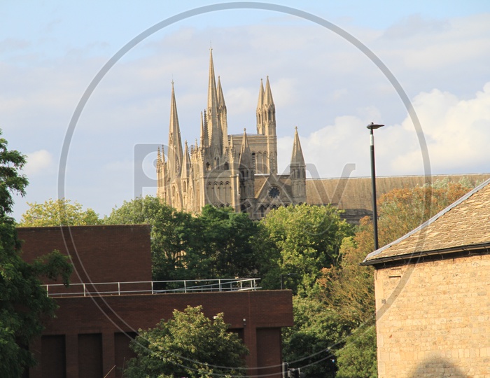 Peterborough Cathedral with Clouds in Sky