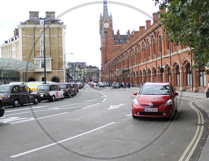 St Pancras Station Road with Vehicles passing