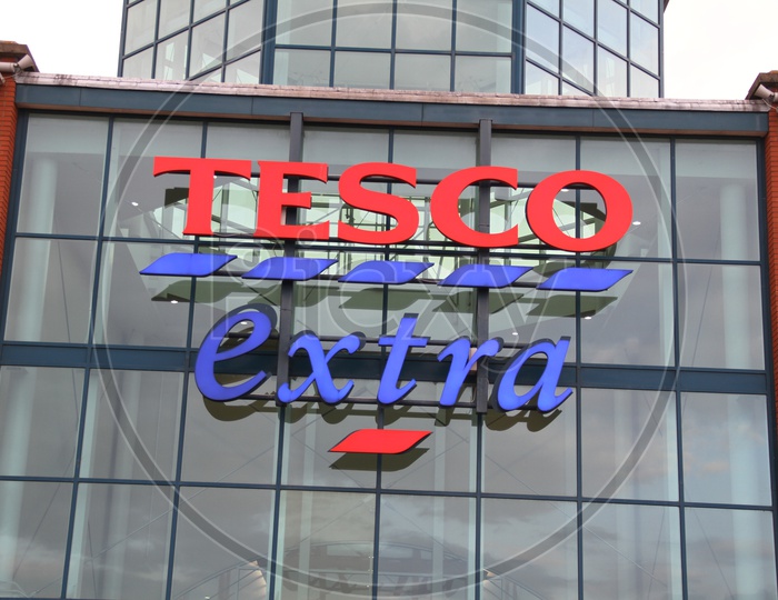 Closeup Shot of Tesco Extra Supermarket