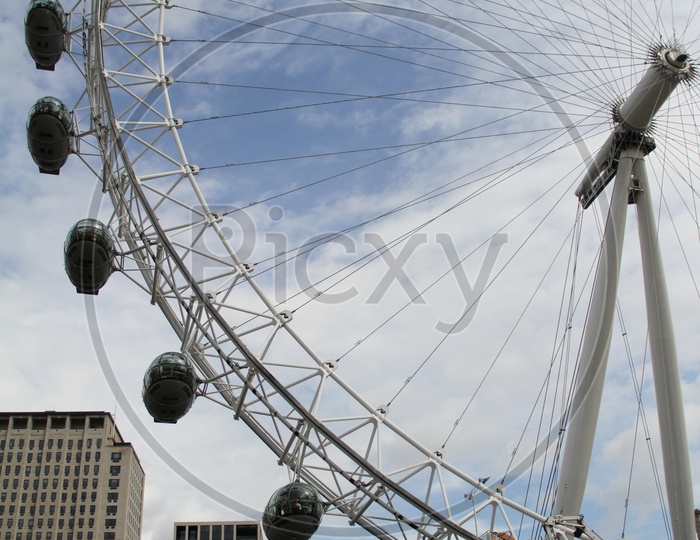 Closeup Shot of London Eye with Sky in Background