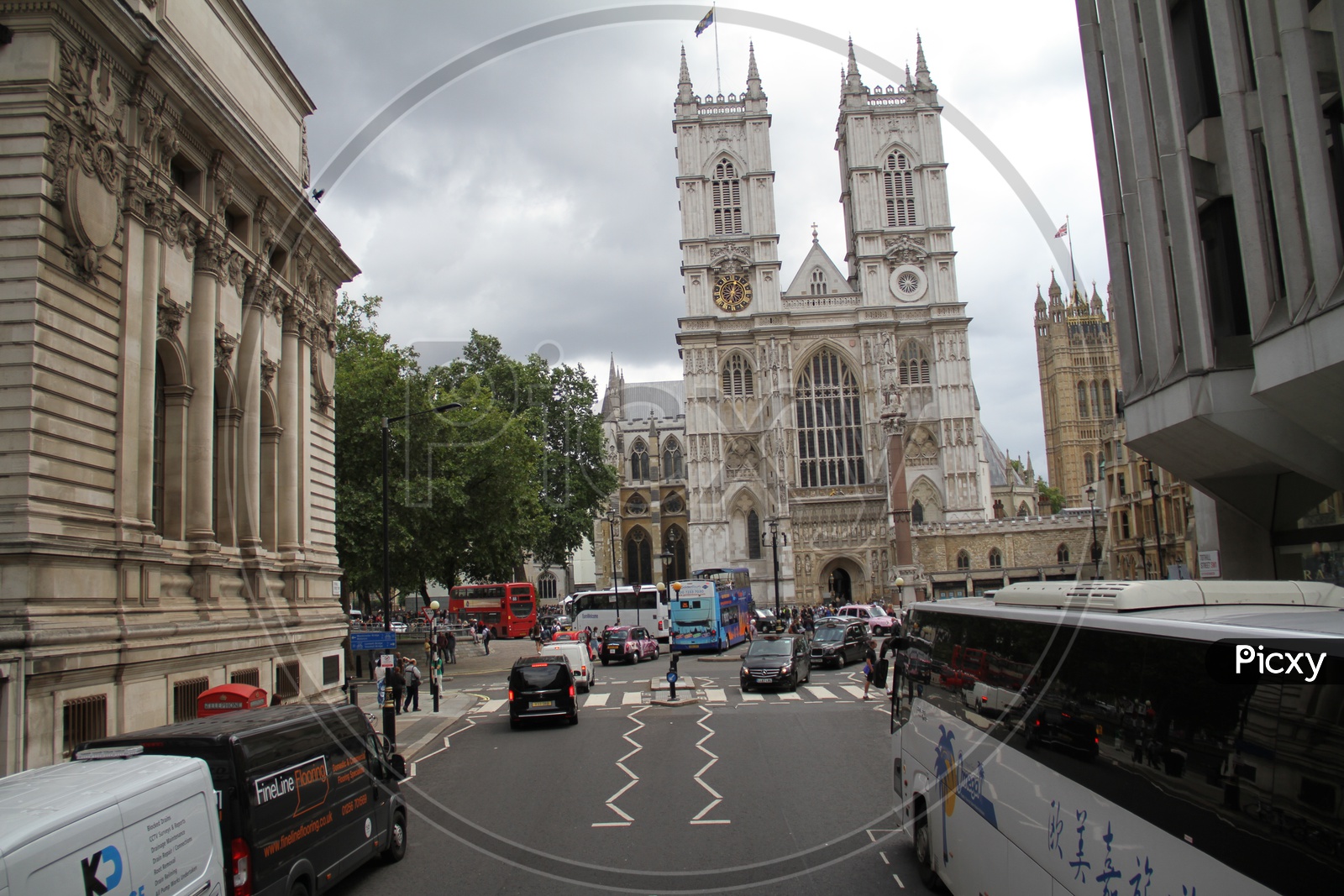View of Westminster Abbey or Collegiate Church  from a Bus