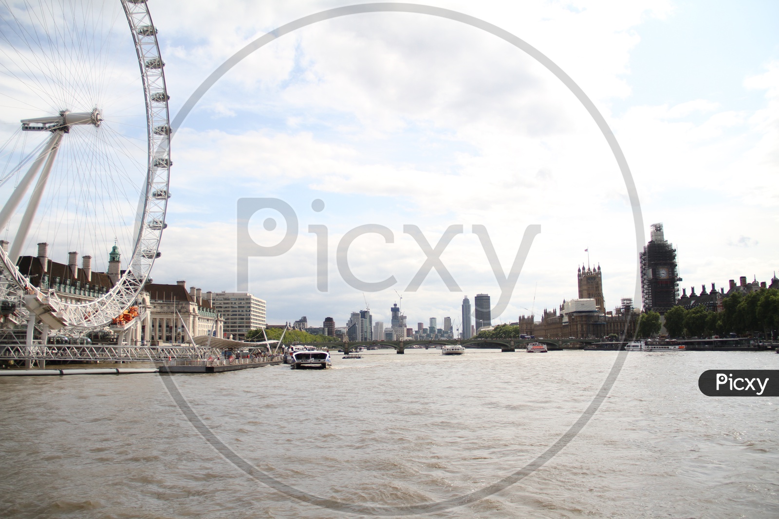 London Eye and Cityscape from Thames River