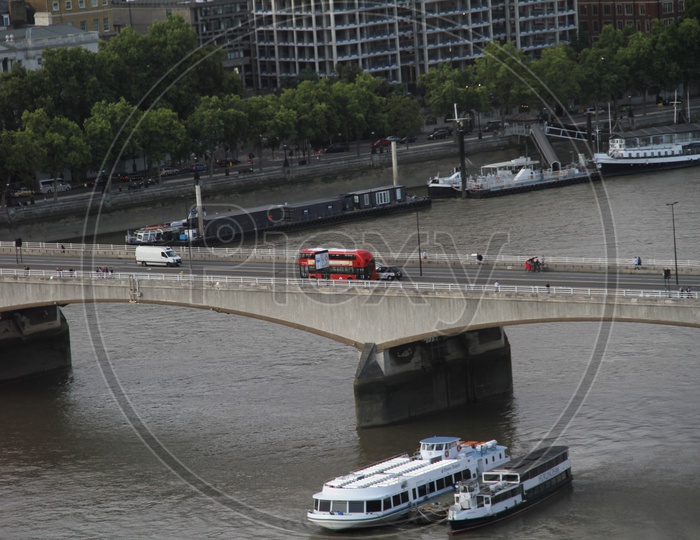 Unidentified Boats on Thames River near Westminster Bridge