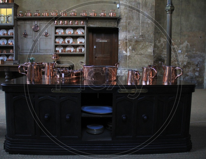 Copper Water Mugs and Utensils in Burghley House