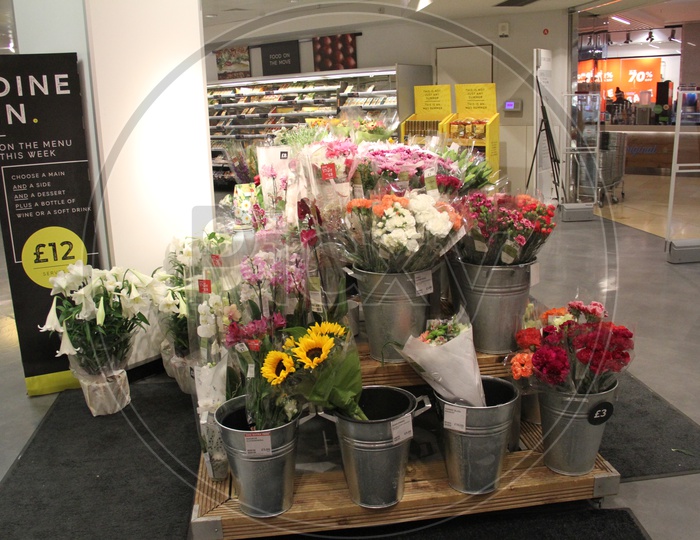 Flower Bouquets in a Shopping Mall