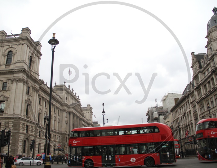 Red Double Decker Buses on London Streets