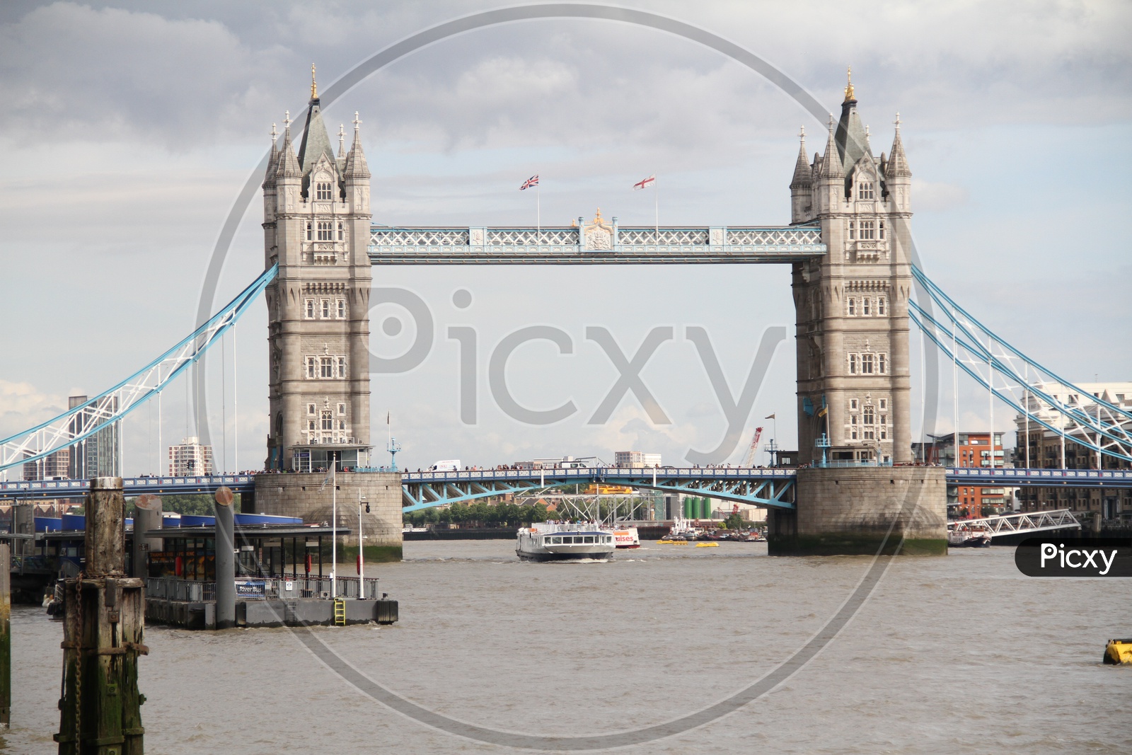 Unidentified Boat Crossing Tower Bridge in London