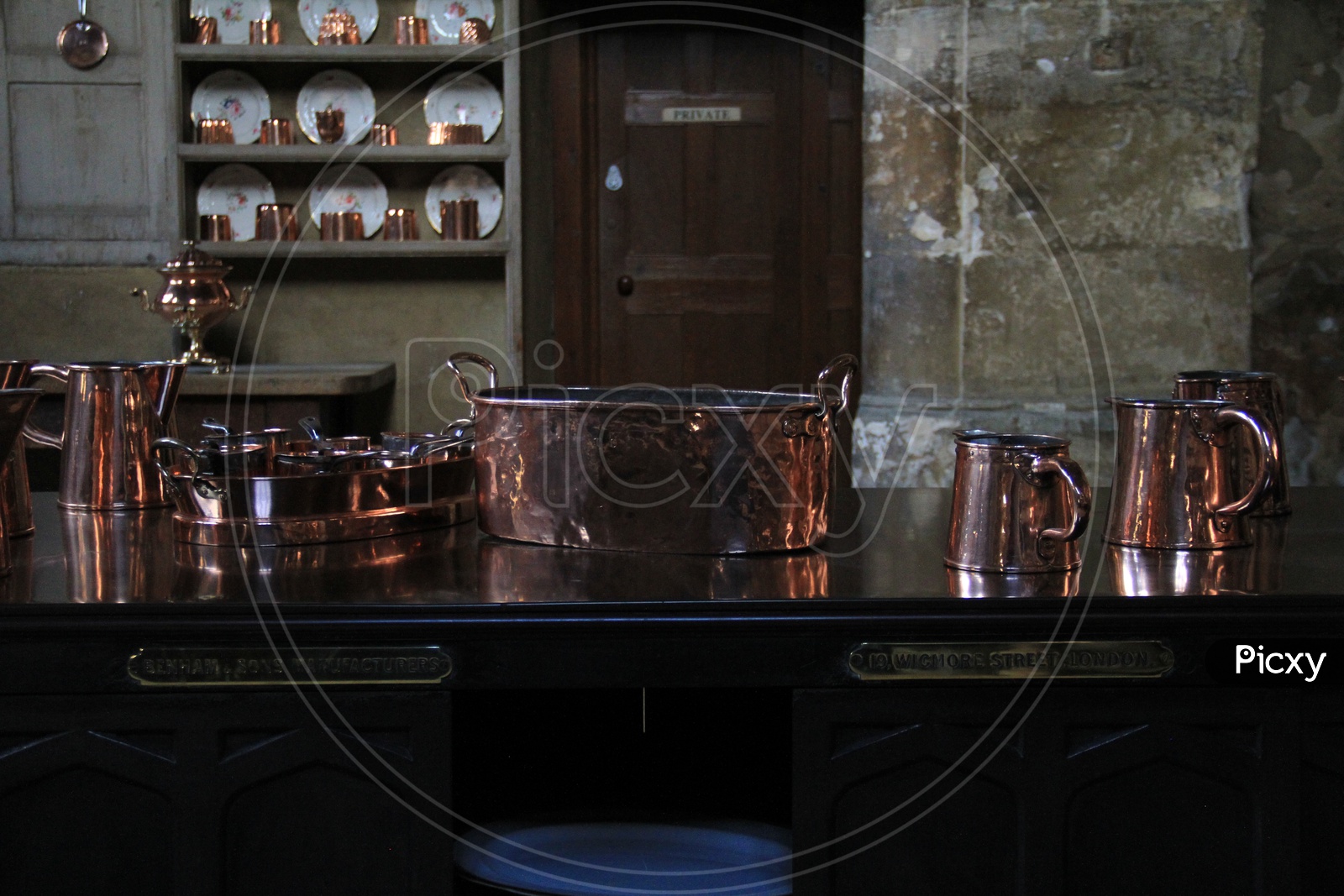 Copper Utensils in The Old Kitchen at Burghley House