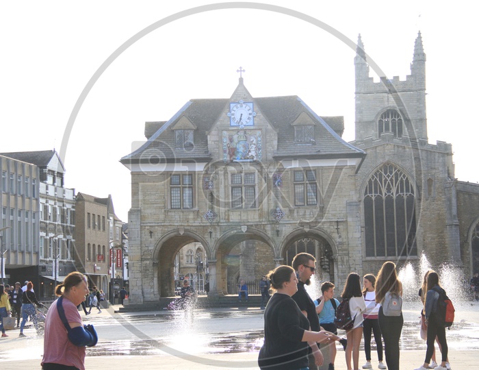 Tourists at Peterborough Guildhall or Old Guildhall