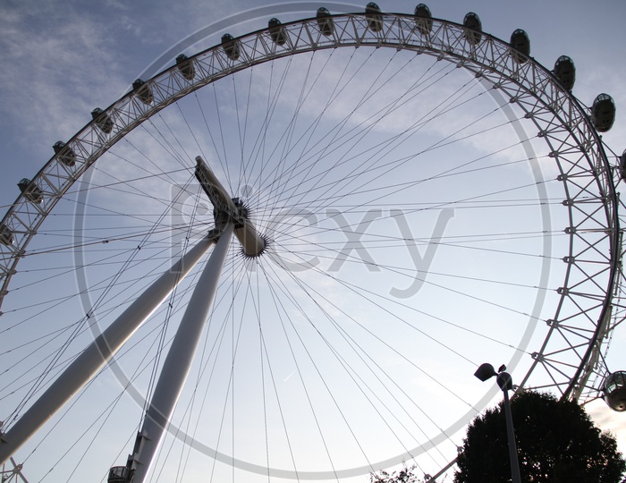 Closeup Shot of London Eye with Sky in Background