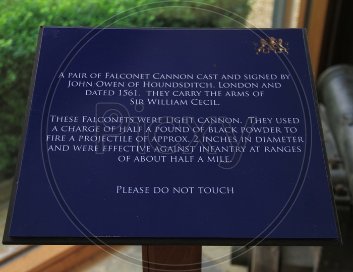 Information About Cannons used in Burghley House