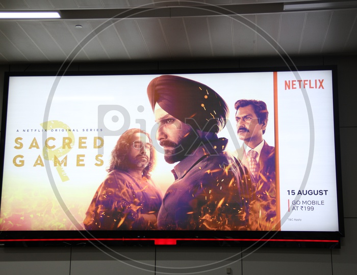 Sacred Games Displaying on TV in Mumbai Airport