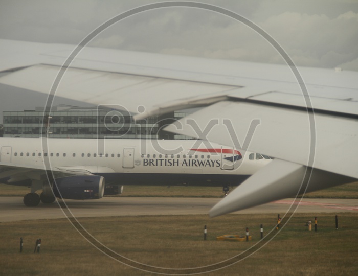 British Airways Flight on Runway in London Heathrow Airport
