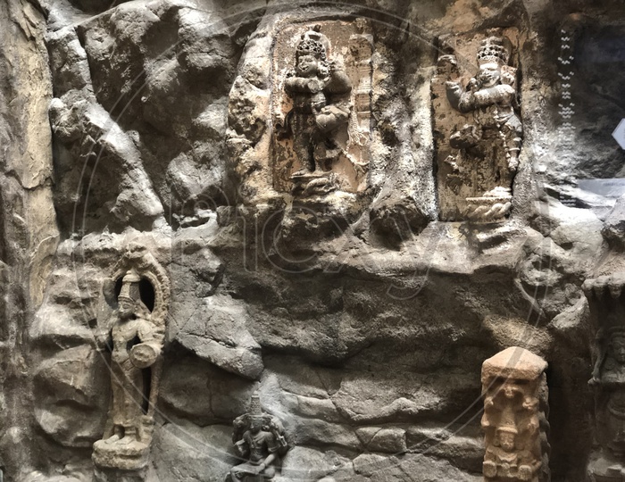 Hindu God Sculptures On Fabricated Rock At Jaya He GVK New Museum